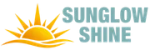 Sunglow Shine logo featuring a golden sun, teal lettering and orange wave design